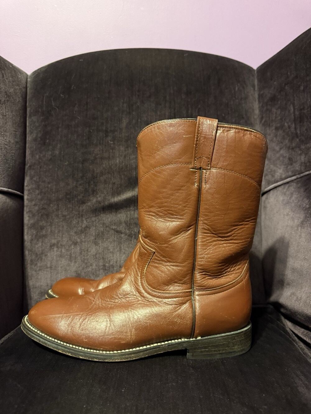 VINTAGE COWTOWN BOOTS 2802 ROPER BROWN LEATHER COWBOY BOOTS SIZE 10EE